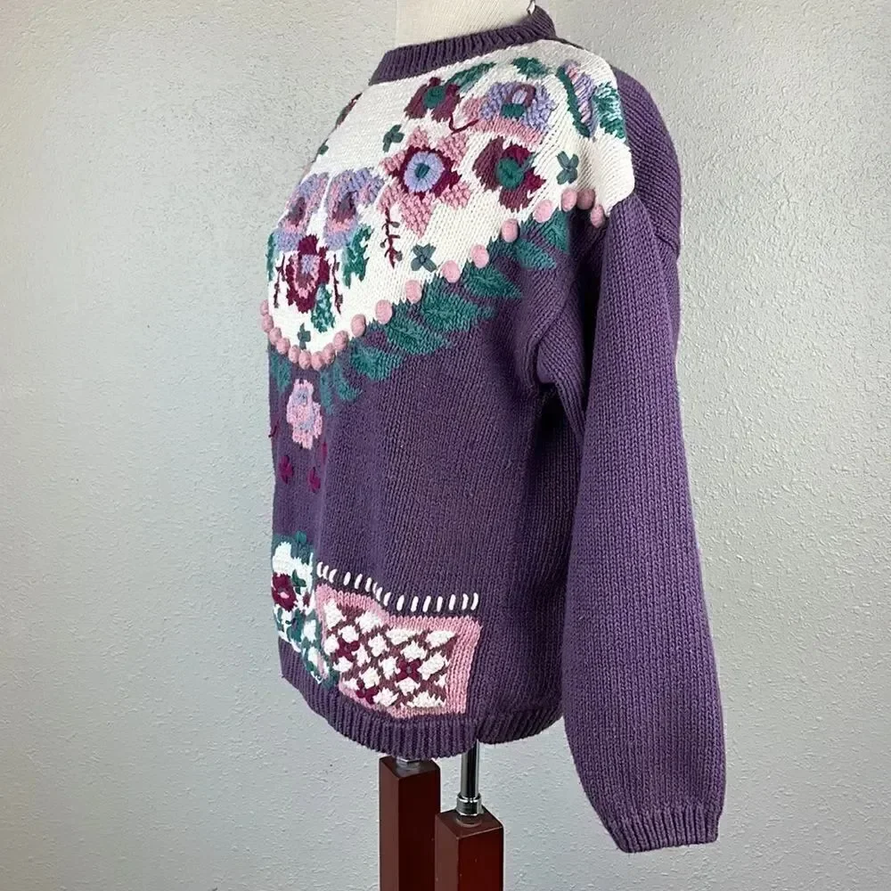 Vintage Russ Floral Stitched Sweater Size M EUC